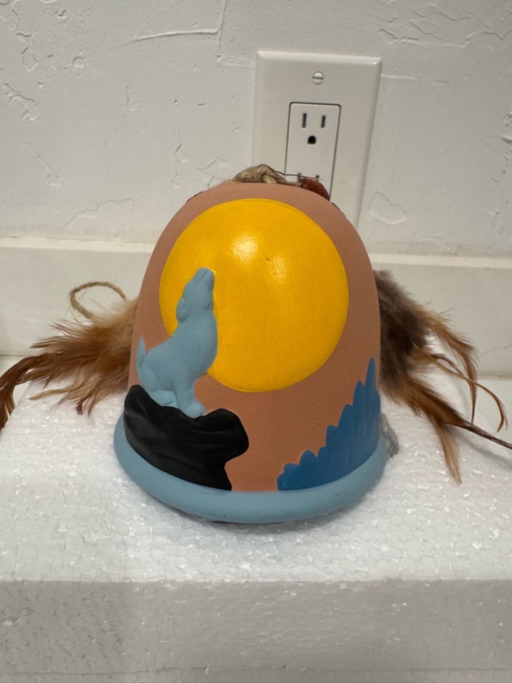 Hand-Painted Desert Howl Bell - Yellow Sun, Blue Accents